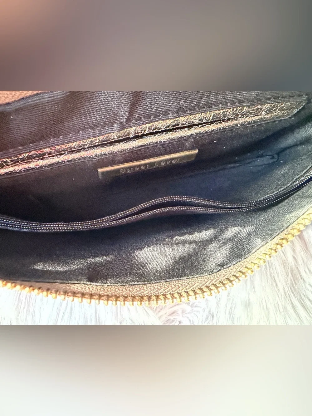 Street Level Metallic Gold Crackle Flap Crossbody Clutch